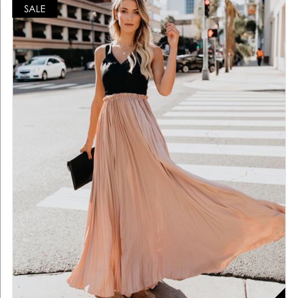 High and Defined Faux Leather Contrast Maxi Dress